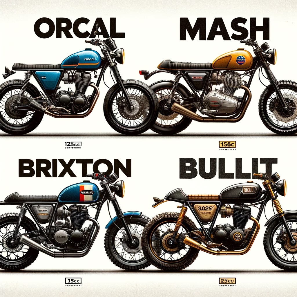 modèles imaginaires de moto 125 néo rétro sur les bases des Orcal, Mash, Brixton et Bullit